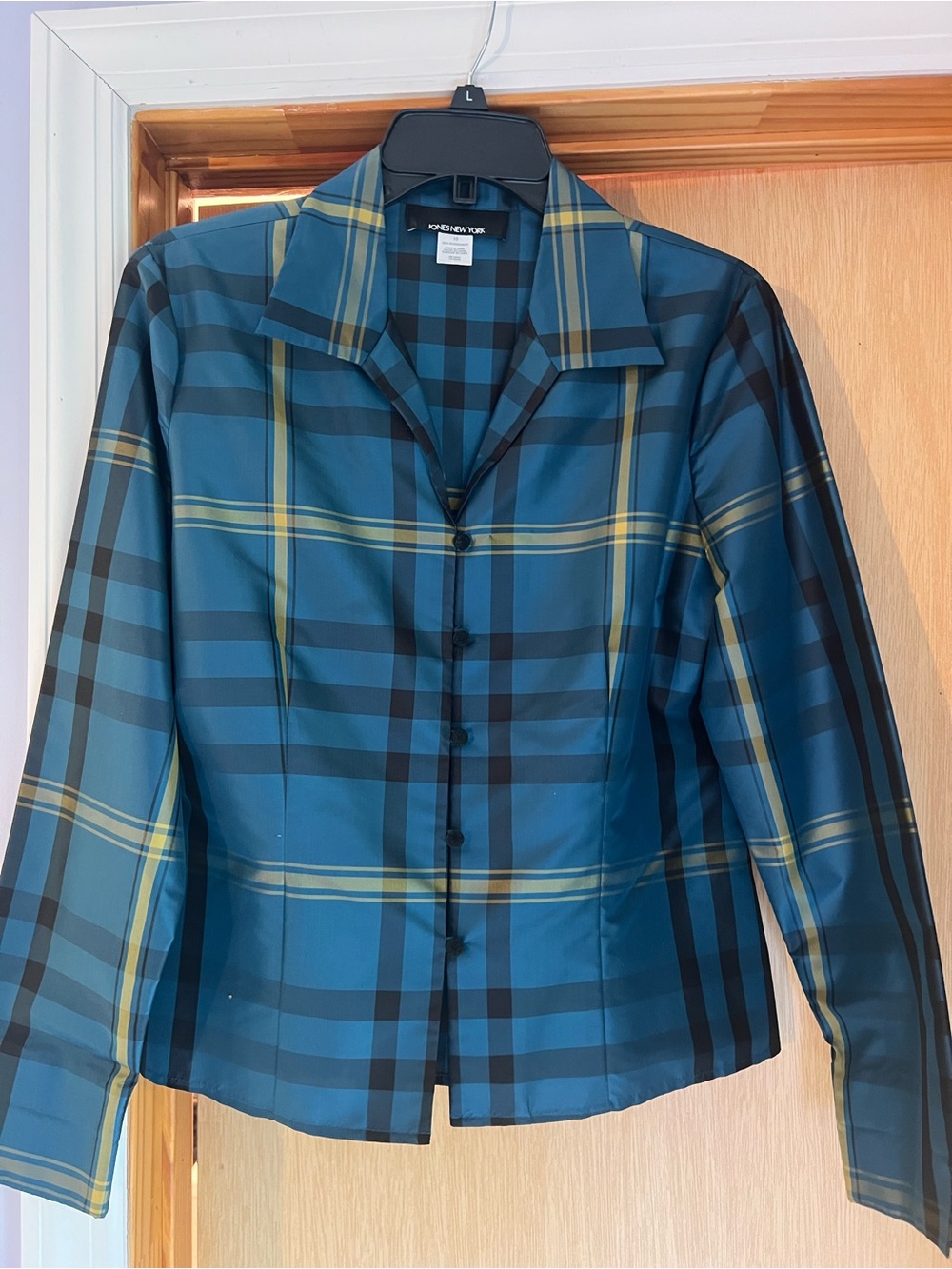 Jones New York Teal Plaid Button-Front Blazer